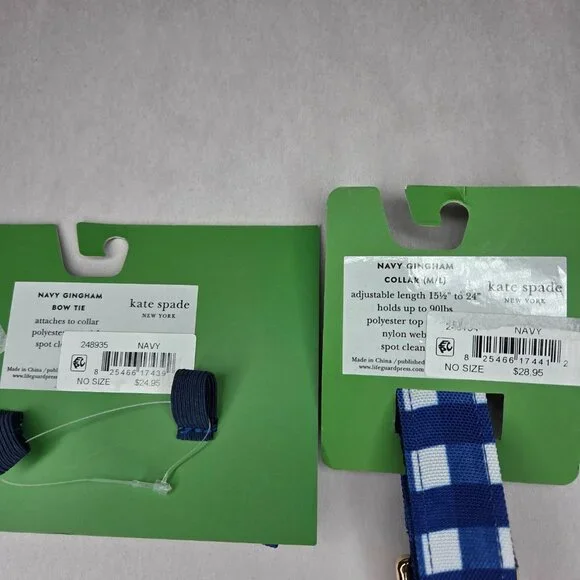 NWT Kate Spade Blue Gingham Dog Collar & Attachable Bow Tie - Picture 2 of 2